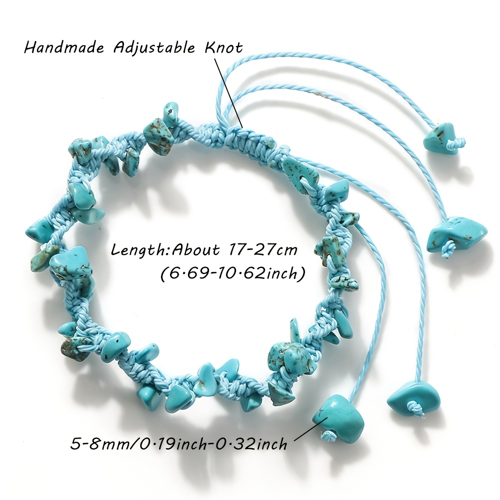 Unisex Ocean Style Blue Irregular Pebble Handwoven Rope Bracelet